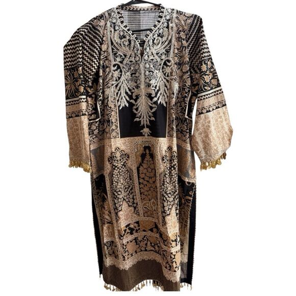 Sana Safinaz Black & Gold Embroidered Tunic – Designer Top - Picture 7 of 11